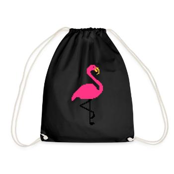 Flamingo PIxel Art - Drawstring Bag - black - Front