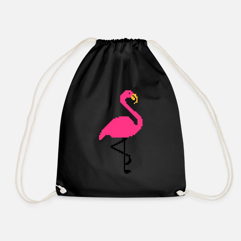 Flamingo PIxel Art - Turnbeutel - Schwarz
