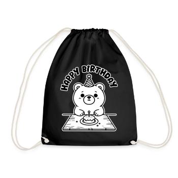 Birthday Bear having cake - Happy Birthday Design - Drawstring Bag - black - Front