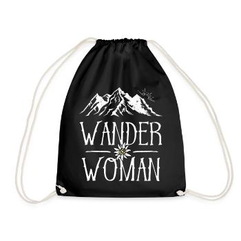 Wander Woman Berge Bergsteigen Wandern Sprüche - Turnbeutel - Schwarz - Vorne