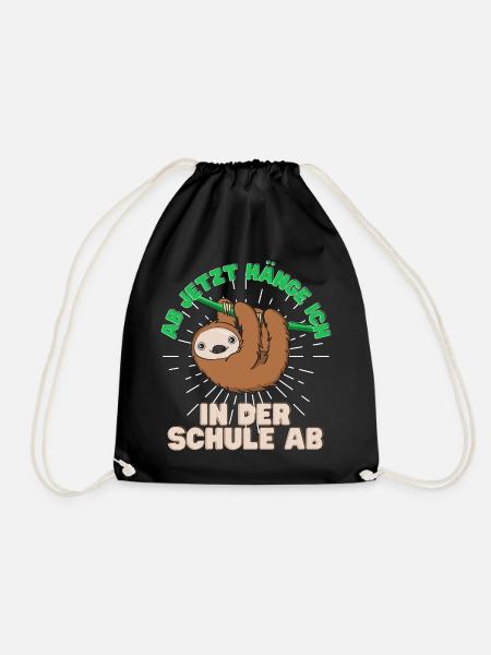Geschenk zur Einschulung 2021 Schulanfang Faultier - Turnbeutel - Schwarz