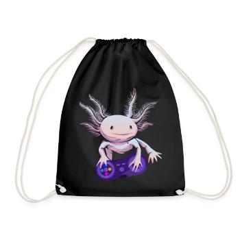 Gamer Axolotl Zocker Gaming - Turnbeutel - Schwarz - Vorne