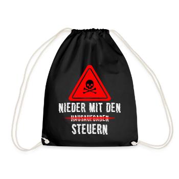 Nieder mit den Steuern - Turnbeutel - Schwarz - Vorne