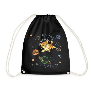 Playful Cat in Space Adventure - Drawstring Bag - black - Front