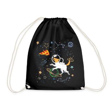 Cartoon Astronaut mit Weltraum und Pizza - Turnbeutel - Schwarz - Vorne