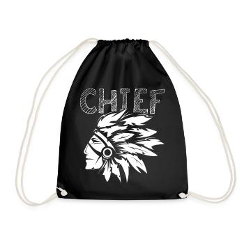 chief chief icon feathers indian logo icon - Drawstring Bag - black - Front