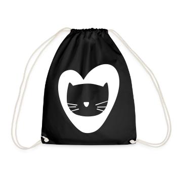 Coeur Tête de Chat Vecteur Animal Amour Fan Amour - Sac de sport léger - noir - Devant