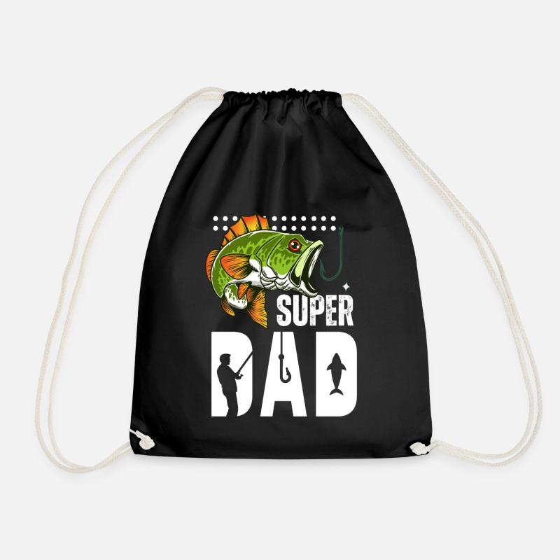 Super Dad Fishing Giant Fish - Drawstring Bag - black