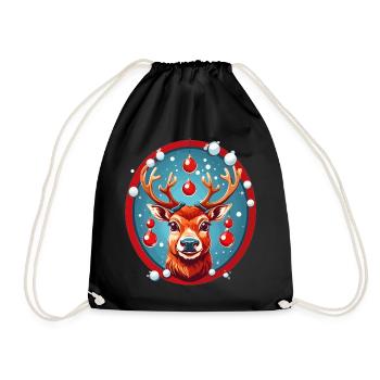 Reindeer with Christmas baubles - Drawstring Bag - black - Front