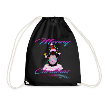 Maulwurf als Weihnachtsmann ruft Merry Christmas - Turnbeutel - Schwarz - Vorne