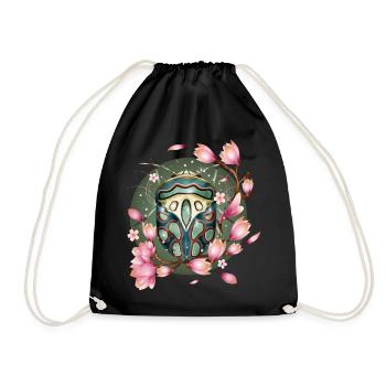 exotisches afrikanisches Krabbeltier mit Magnolien - Turnbeutel - Schwarz - Vorne