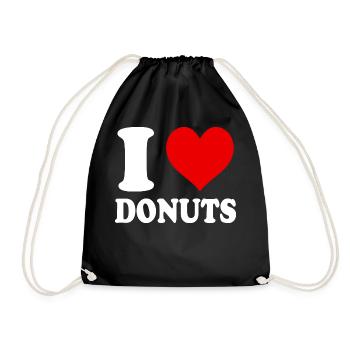 I Love Donuts Heart Funny Witty - Drawstring Bag - black - Front
