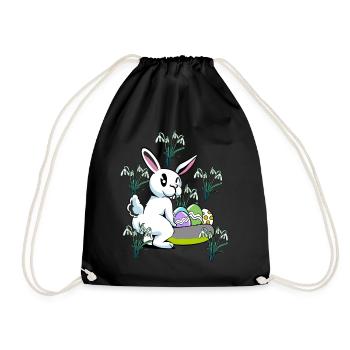 Spring snowdrop flowers Easter bunny - Drawstring Bag - black - Front