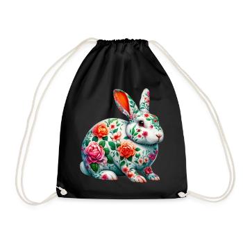 Hase mit Blumen geschmückt - Turnbeutel - Schwarz - Vorne
