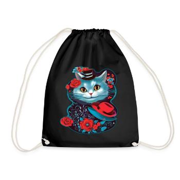 Chat mignon avec chapeau et roses - Sac de sport léger - noir - Devant
