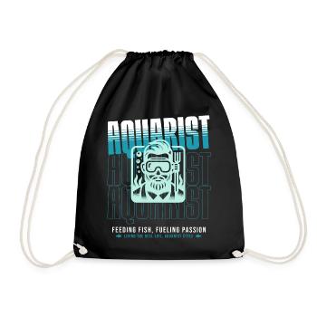 Aquarist with passion, feeding fish - Drawstring Bag - black - Front