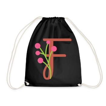 Eleganter Buchstabe 'F' mit Blumen - Turnbeutel - Schwarz - Vorne