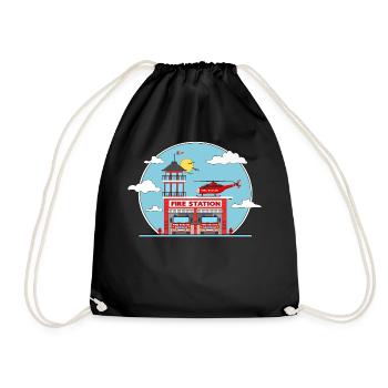 Fire Station with Helicopter and Fire Engine - Turnbeutel - Schwarz - Vorne