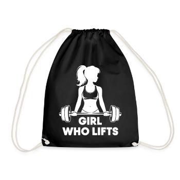 Bodybuilder Gym Girl Barbell Power Beauty - Drawstring Bag - black - Front