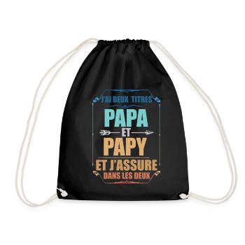 Two Papa J'Ai and Grandpa Titles Grandpa - Drawstring Bag - black - Front