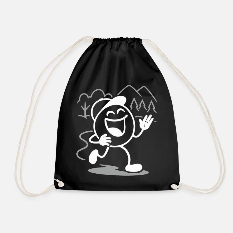 Ribbo runs through the day laughing - Drawstring Bag - black
