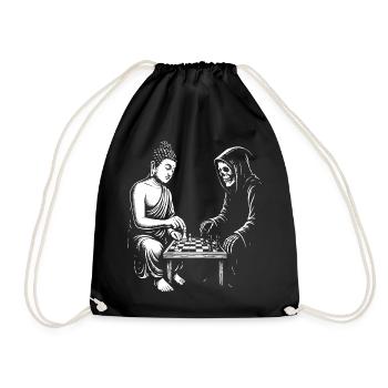 Buddha is playing Chess Duel with skeleton - Drawstring Bag - black - Front