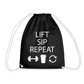 Lift • Sip • Repeat – Gym & Coffee Shirt | Workout - Turnbeutel - Schwarz - Vorne