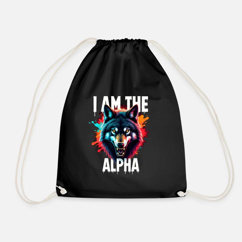 I am the Alpha Wolf - Drawstring Bag - black