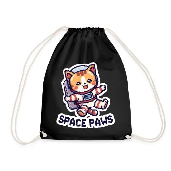 Space Paws – Pixel Cat in Space - Drawstring Bag - black - Front