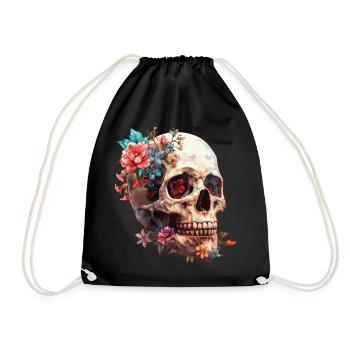 Skull, skull with flowers - Drawstring Bag - black - Front