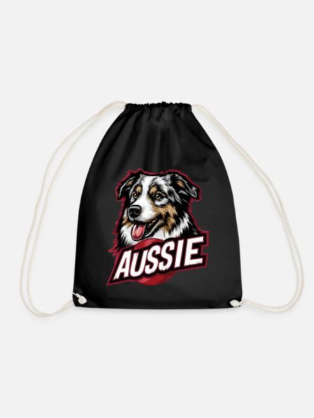 Aussie Dog Design – Australian Shepherd Fan - Drawstring Bag - black
