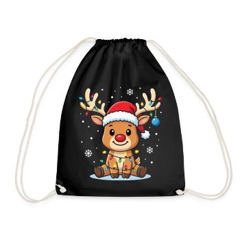 Kawaii Christmas Reindeer With Glowing Lights - Drawstring Bag - black - Front