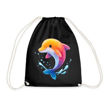 Farbiger Delfin Spritz - Turnbeutel - Schwarz - Vorne