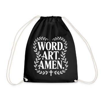 Word Art Amen Cross Laurel - Drawstring Bag - black - Front