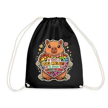 Big Heart Little Minds - Capybara Lehrerin Schule - Turnbeutel - Schwarz - Vorne