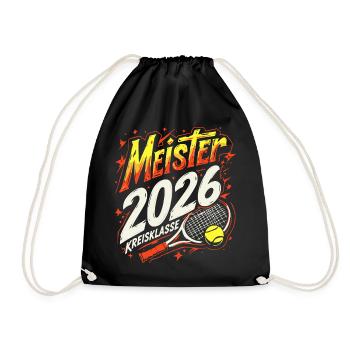 Tennis Meister 2026, Kreisklasse Sieger Shirt - Turnbeutel - Schwarz - Vorne