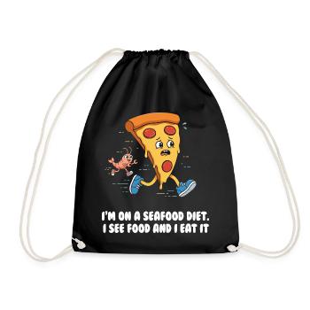 Seafood Diet Wortwitz mit Pizza und Garnele - Turnbeutel - Schwarz - Vorne