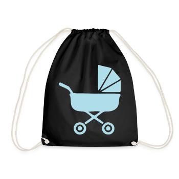 Blauer Kinderwagen Baby Geburt Geschenk  - Turnbeutel - Schwarz - Vorne