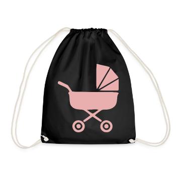 Rosa Kinderwagen Baby Geburt Mädchen Geschenk  - Turnbeutel - Schwarz - Vorne