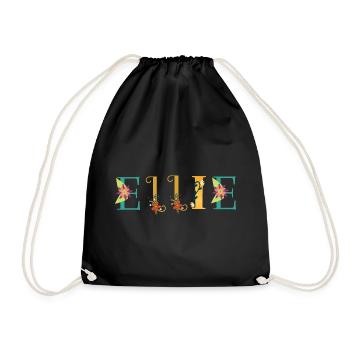 ELLIE Name Art With Flowers Embroidered - Drawstring Bag - black - Front