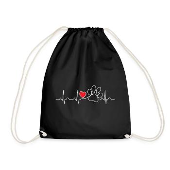 Dog Paw Heartbeat - Dog Lover Gift - Drawstring Bag - black - Front