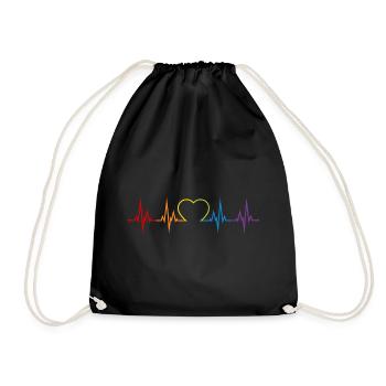 Herzschlag Regenbogen Herz LGBT Liebe bunt CSD - Turnbeutel - Schwarz - Vorne