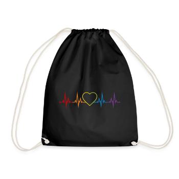 Herzschlag Herz Regenbogen LGBT CSD Liebe bunt - Turnbeutel - Schwarz - Vorne