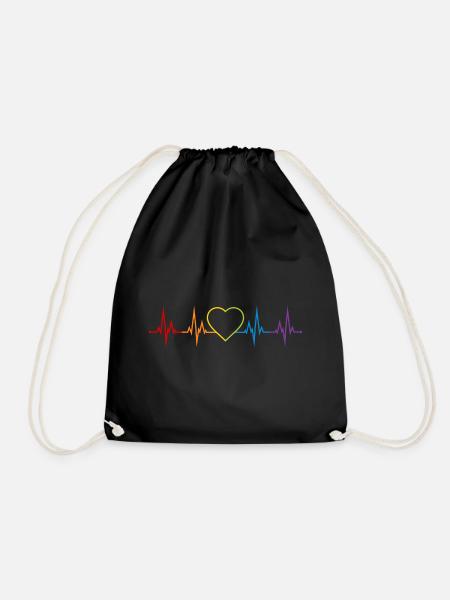 Herzschlag Herz Regenbogen LGBT CSD Liebe bunt - Turnbeutel - Schwarz