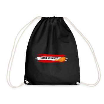 Powered By Schnitzel Austria Humor Shirt - Drawstring Bag - black - Front