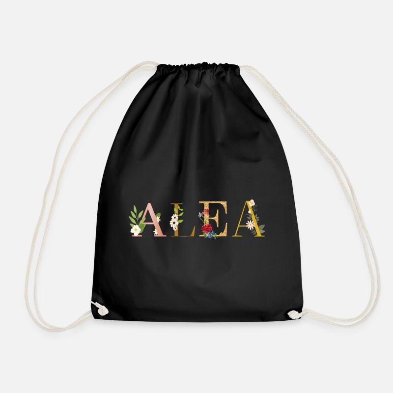ALEA name decorated with flowers - Drawstring Bag - black