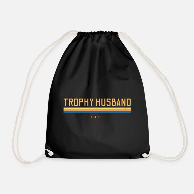 Trophy Husband 1991 Retro hasband Anniversary - Drawstring Bag - black