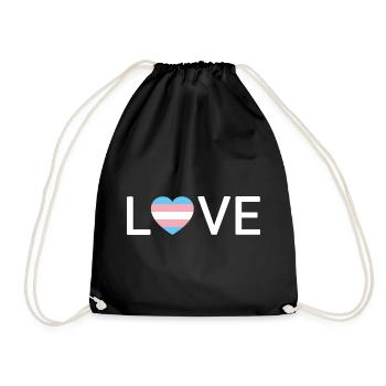 LOVE | Trans Transgender Pride | white font - Drawstring Bag - black - Front