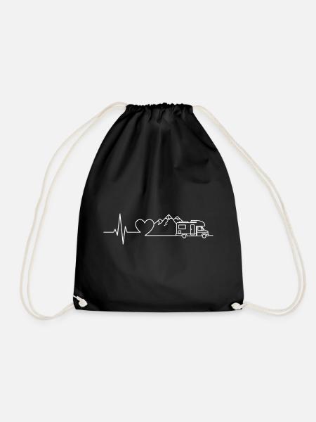 Camping Herzschlag Wohnwagen – Line Art Design - Turnbeutel - Schwarz