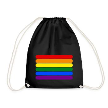 Rainbow Stripes || LGBT lesbian gay bisexual trans - Drawstring Bag - black - Front